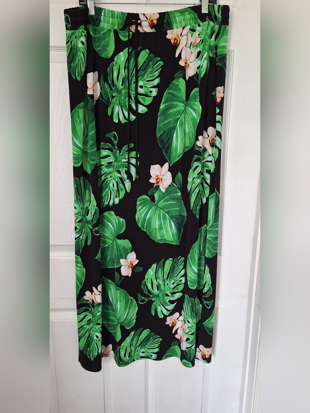 WHBM Tropical Leaf Skirt XL Black Green Maxi Pull On